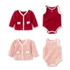 Rompers 2023 Spring Autumn Baby Girl 2PCS Clothes Set Cotton Long Sleeve Knotbow Pocket Coat Sleeveless Suit Infant Outfit 230823