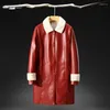 Women's Leather 2023 Fashionable Long Faux Coat With Thickening And Fur Collar For Winter