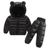 Down Coat Boys Snowsit Outfits Dzieci Kurczyki Zestawy 2PCS Zima bawełniana płaszcz maluch dla dzieci kostium dziecięcy Girl SZYBKIE J230823