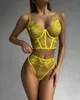 sexy set sensuele lingerie transparante bh fancy ondergoed set dames 2-delige bloemen doorzichtige kanten outfit gele fee intiem 230808