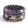 Strand Energy Natural Black Lava Bracelets quadrados Rocha Quartz Tigre Amethysts Purma Purple Crystal Bracelet Women Healing Jewelry