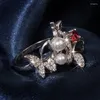 Wedding Rings Korean Light Luxury Micro Inlaid Vintage Bowknot Zircon Fairy Temperament Ring Gentle Wind Pearl Engagement