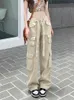 Calça feminina estilo coreano Cargo Vintage Fashion High Ciay Troushers 2023 Macicletes de outono de verão Jeans retos em grandes dimensões