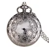 Pocket Watches Antique Silver Quartz Watch Vintage Gear Hollow Necklace Pendant Unisex Clock With Fob Chain Women Men Gifts CF1091