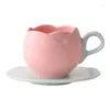 Tassen Untertassen Ins Vintage Tulp Kaffee Kaffee Blume Becher Nachmittag Tee Keramik und Untertassengeschenk für Mädchen