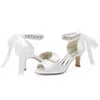 Pearl Sandals Strap Wedding Dress Shoes Women's Block Chunky Ankle Low Heel Bekväm pump 639