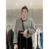 Giacche da donna a strisce nera giacca tweed corta irregolare donna design vintage miscele a doppio petto di lana cappotto elegante outwear di lusso 230822