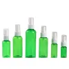 Botas de atomizador de perfume de plástico verde de Pet Green Garrafadores brancos Bomba de pulverização de spray tampa clara de garrafa reciclável Recipientes de embalagem cosmética 10ml ll