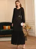 Ethnic Clothing Slim Fit Black Party Dress For Women Handwork Diamonds Puff Sleeves Dubai Saudi Arabic Evening Banquet Robe Muslim Ramdan