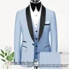 Herrdräkter Gn Suit Mint Pink Khaki 3 -stycken Fit Costume Homme Shawl Lapel Blazer Tuxedo Party Wedding (Blazer Vest Pants)