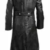 Men's Trench Coats MEN'S GERMAN CLASSIC WW2 MILITARY UNIFORM OFFICER BLACK REAL LEATHER TRENCH COAT p230822