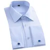 メンズカジュアルシャツ2023メンズフレンチカフドレスシャツカフリンクス白い長袖ボタン男性ブランドレギュラーフィット服230822