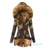 Peluche Camouflage Parker Parka mode taille col de fourrure veste d'hiver femmes à manches longues manteau à capuche