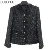 Womens Jackets Korean Style Classical White Black Patchwork Tweed Jacket Women Chic Blend Wool Coat Ladies Singlebreasted Outwear with Pockets 230822