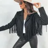 Women's Jackets FUFUCAILLM Fashion Tassel Cardigan Women Y2k Fringed Hem Crop Tops Motor Biker Jacket Suede Leather Jacket Vintage Coat Autumn 230822