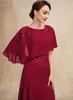 Elegant A Line Mother of the Bride Dress For Wedding O-neck Lace Appliques Beads Chiffon Guest Party Gowns Dark Red 2023 Customed