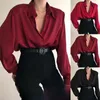 Botão de camisa feminina Bloups Recunder o escritório da colarinho Lady Lady Manga Longa Casual Blusa solta de camisa larga Tops de vinho tinto Red Black 230823