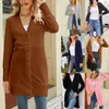 Pull Long en tricot pour femme, Cardigan de salon décontracté, manches de couleur unie, chemise ouverte sur le devant, vêtements d'extérieur pour femmes