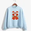 Women's Hoodies Red Flowers Trendy Print Woman Sweatshirts Sweet Korean O-neck Knitted Pullovers Autumn Winter Candy Color Loose Women