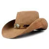 Chapéus de aba larga balde 100% de couro de couro ocidental chapéu de cowboy gentleman pai fedora igreja Sombrero Hombre jazz Cap Big Size XXL Drop 230822