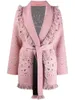 Malhas femininas outono designer de inverno cor rosa cor de cashmere cardigãs de alta qualidade jacquard tassel cinturão de malha c907