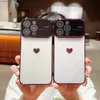 Étuis chromés en TPU souple 6D Heart Love pour iPhone 15 14 Plus 13 Pro MAX 12 11 Mode Joli cristal Protecteurs d'objectif d'appareil photo mignon Bling Grande fenêtre Couverture arrière de téléphone à trou fin