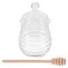 Dijksets Sets glas honing Jar Jam opslagfles kleine dipper transparante dispenser huishoudelijke pot helder