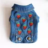 Hondenkleding Aardbei-borduurwerk Jean Vest Vintage Jacket voor honden Coat Casual Pet Dessen Spring Herfst Denim Kleding XS-XXL