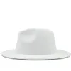 Simple extérieur blanc intérieur noir laine feutre Jazz Fedora chapeaux avec boucle de ceinture mince hommes femmes à large bord Panama Trilby casquette 56-58-60CM231S