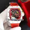 Z 055 Japan Miyota Automatisk rörelse Mens Titta på vitt keramiskt fodral Skeleton Dial Red Inner Ring Rubber Strap 2023 Senaste version Eternity Sport armbandsur