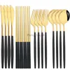 Black Gold 12/16pcs Table Set Set Kitchen Rostfritt stål Cutlery Cernkniv Knife Fork Spoon Chopsticks Komplett Faltware Set HKD230812