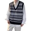 Men's Vests Irregular Stripes Casual Pullover Sweater V Neck Knitted Vest Men Sleeveless Top Quality Clothing B234