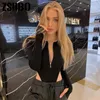 Kobiety Sumps Rompers Rompertjes Vrouwen Fashion Solidny zamek błyskawiczny Lange Mouwen Sexy Schede Chudy Bodysuits Top Ruit Catsuit Odzież 230822