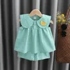 Conjuntos de ropa Conjuntos de ropa de verano para niña, ropa bonita de algodón con frutas a cuadros para niñas, traje dulce de 2 uds., ropa para niños, Vestidos para niños