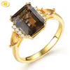 Anneaux de mariage Naturel Smoky Quarts Argent Jaune Plaqué Or 3 6 Carats Véritable Citrine Femmes Classique Style S925 Fine Jewelry 230822