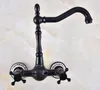 Bathroom Sink Faucets Black Oil Rubbed Bronze Kitchen Faucet Mixer Tap Swivel Spout Wall Mounted Two Handles Mnf850