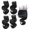 Синтетические парики BHF волновые пучки с закрытием 100 натуральные Remy Brazilian 50G Blonde Ombre Hump Hair 4 пучки с закрытием x0823
