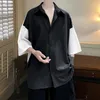 Camisetas para hombres Tops de manga corta Fir Hombres Camisa de verano para hombre Tamaño grande Empalme Color Contraste Cardigan Vestido Botón Abajo Pijama