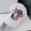 Ball Caps 202306-Shi Ins Style Summer White Lace Cloth Rose Flower Street Lady Baseball Cappello da baseball Women Leisure Visor Cap Capo