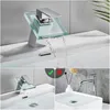 Badrumsvaskkranar för bassäng keramisk ventil och kallt vatten fyrkantig design mässing glas kran vattenfall blandning