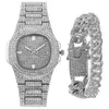 Andere Horloges voor Mannen Vrouwen Luxe Hip Hop Iced Out Gouden Horloge Armband Cubaanse Ketting Bling Set Gift Reloj Hombre 230822