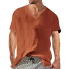 Herren-T-Shirts Sommerhemd Männer Leinen Baumwolle Kurzarm T-Shirt V-Ausschnitt Tops Tee atmungsaktiv bequem lose T-Shirt