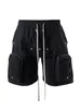 Men's Shorts Spring And Summer Safari Style Multi Pocket Casual Short Pants Long Drawstring Silver Button Washed