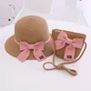 Caps Hats Summer Baby Bow Breathable Hat Straw with Handbag Bags Kids Boy Girls Sun Visor UV Protection Panama Gorras 230823