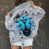 Women's Jackets Finger Gold Teeth European and American Fashion Girl Jacket Denim Jacket High Street Hip Hop Loose Denim Jacket Y2K 230823