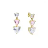 Boucles d'oreilles pendantes en zircone cubique 5A, scintillantes, rose, vert, blanc, en forme de cœur, boucles d'oreilles pendantes pour femmes, cadeau pour petite amie, bijoux