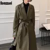 Womens Leather Faux Nerazzurri Autumn Long Overized Leather Trench Coat for Women Sleeve Sashes Loose Faux Coats Fashion 230822