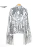 Kurtki damskie kobiety Tassel cekin kurtka letnia jesień streewear rock bf retro longsleeved srebrna refleksyjna kurtka dla kobiet tops 230822