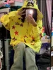 Hoodies للسيدات Y2K الملابس الأصفر الطباعة الكاملة من خمسة نقاط النجمة مزدوجة هوديي النساء 2023 الربيع الخريف المد والجزر