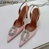 Hoge vrouwen sexy bruiloft gesp pumps 585 schoenen puntige teen slingbacks dunne hakken kristal bling zomer sandalen vrouw 230822 972